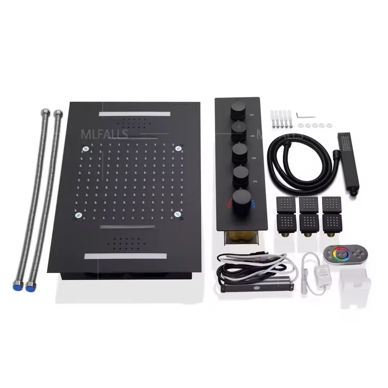 Shower Head Rain - Grifos Termostáticos Negros con LED, Cabezal