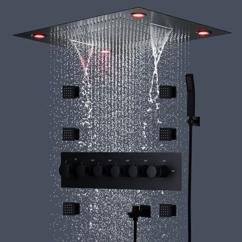 Shower Head Rain - Conjunto de ducha negro con mezclador